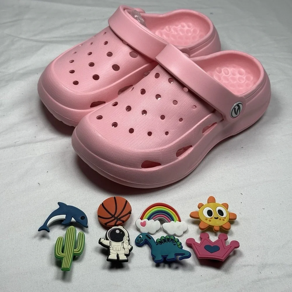 Kids Pink Clogs Size‎ 10 Toddler Slip On Sandals Charms Lightweight Shoes